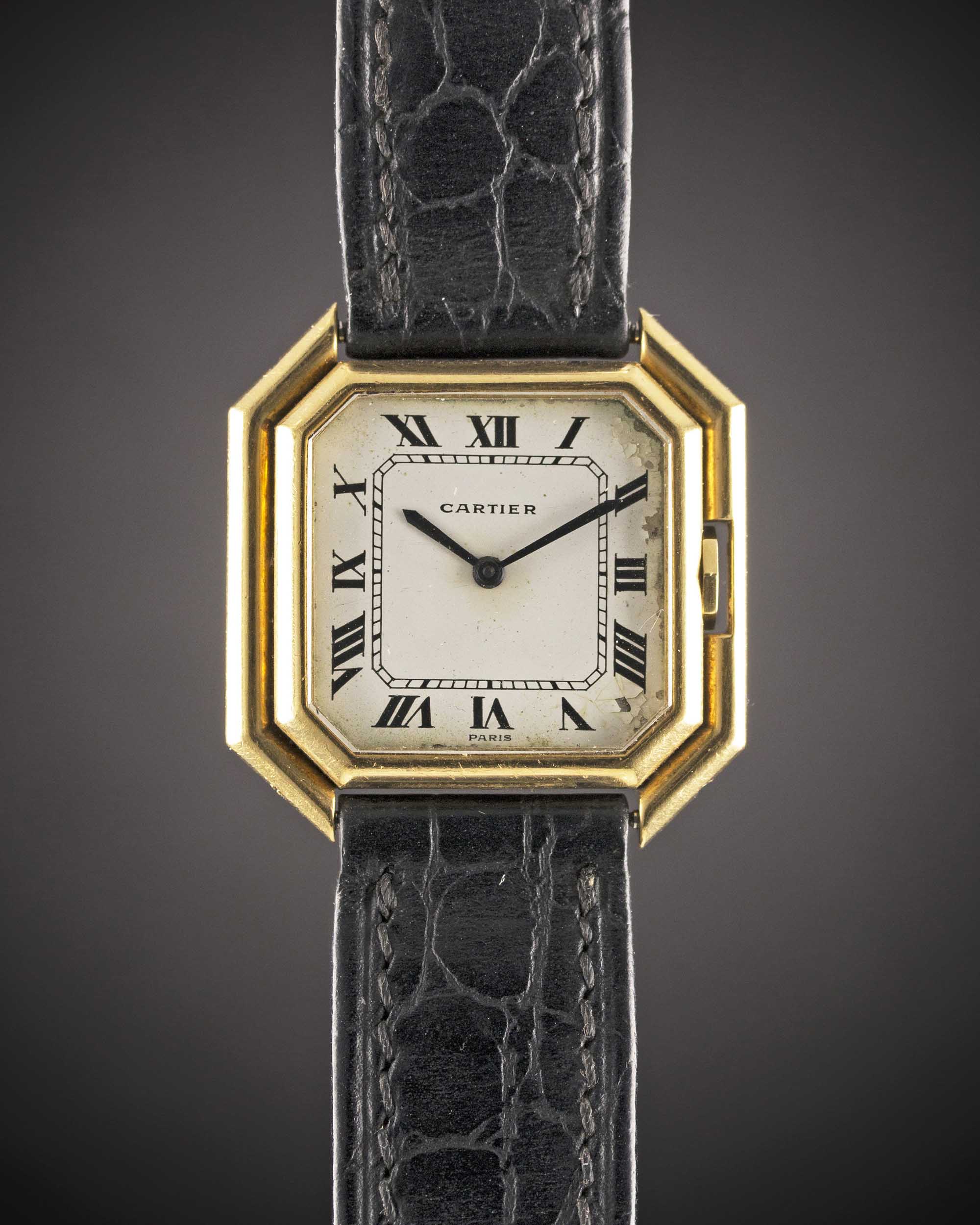 A GENTLEMAN'S SIZE 18K SOLID GOLD CARTIER CEINTURE AUTOMATIC WRIST WATCH CIRCA 1980 Movement: