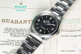 A RARE GENTLEMAN'S STAINLESS STEEL ROLEX OYSTER PERPETUAL EXPLORER BRACELET WATCH CIRCA 1968, REF.