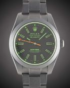 A GENTLEMAN'S MATT BLACK COATED STAINLESS STEEL BAMFORD ROLEX OYSTER PERPETUAL "GREEN GLASS"