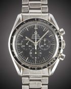 A GENTLEMAN'S STAINLESS STEEL OMEGA SPEEDMASTER PROFESSIONAL CHRONOGRAPH BRACELET WATCH CIRCA 1971,