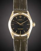 A GENTLEMAN'S 18K SOLID GOLD ROLEX OYSTER PERPETUAL WRIST WATCH CIRCA 1963, REF. 1005 / 1002 WITH