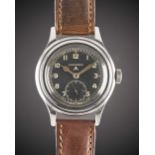 A GENTLEMAN'S STAINLESS STEEL BRITISH MILITARY LONGINES W.W.W. WRIST WATCH CIRCA 1945, PART OF