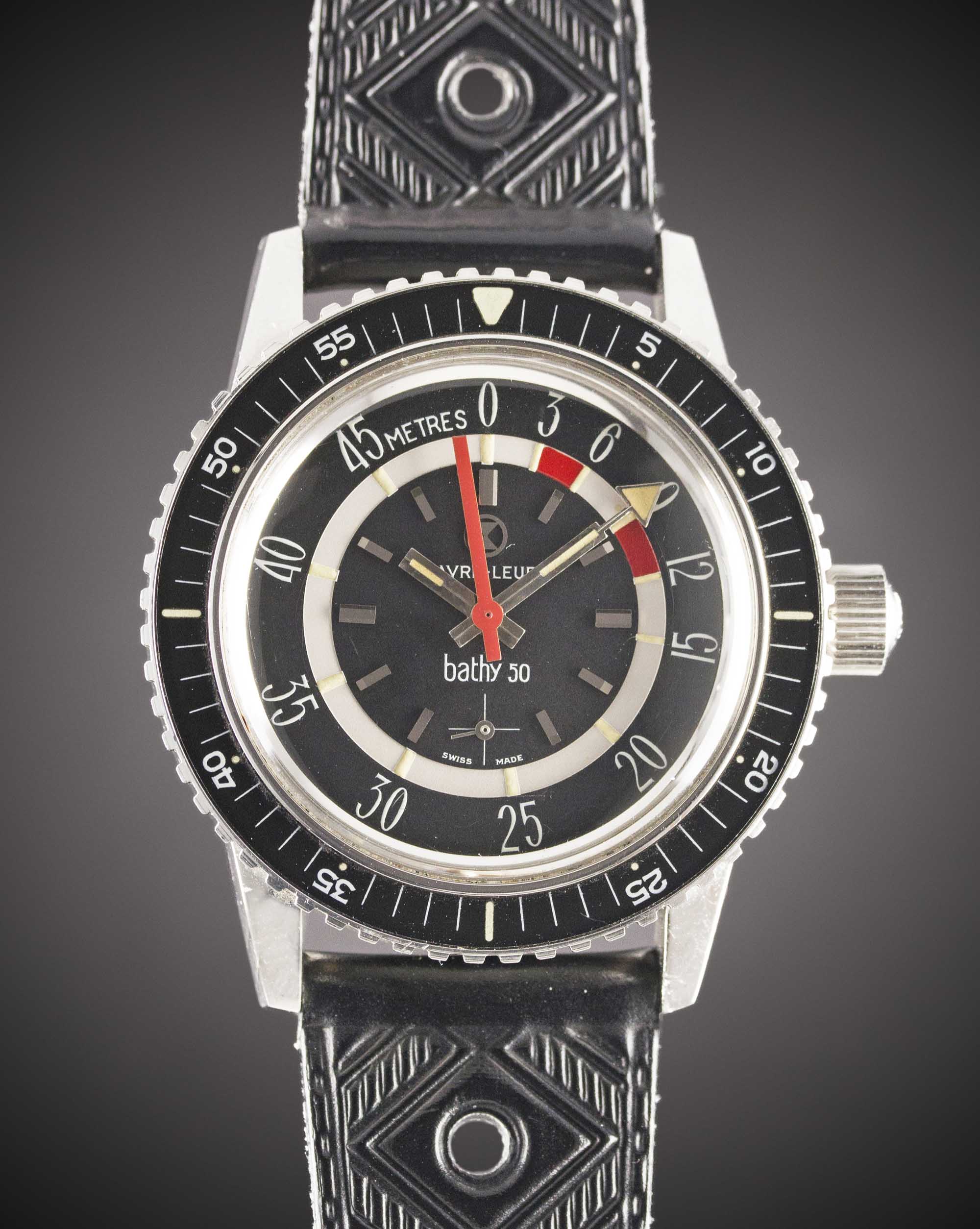 A RARE GENTLEMAN'S STAINLESS STEEL FAVRE LEUBA BATHY 50 DEPTH GAUGE DIVERS WRIST WATCH CIRCA 1967, - Image 2 of 2