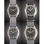 A COMPLETE SET OF GENTLEMAN'S STAINLESS STEEL BRITISH MILITARY "FAB FOUR" RAF PILOTS CHRONOGRAPH