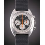 A GENTLEMAN'S STAINLESS STEEL LEMANIA CHRONOGRAPH WRIST WATCH CIRCA 1970s, REF. 9655 WITH "REVERSE