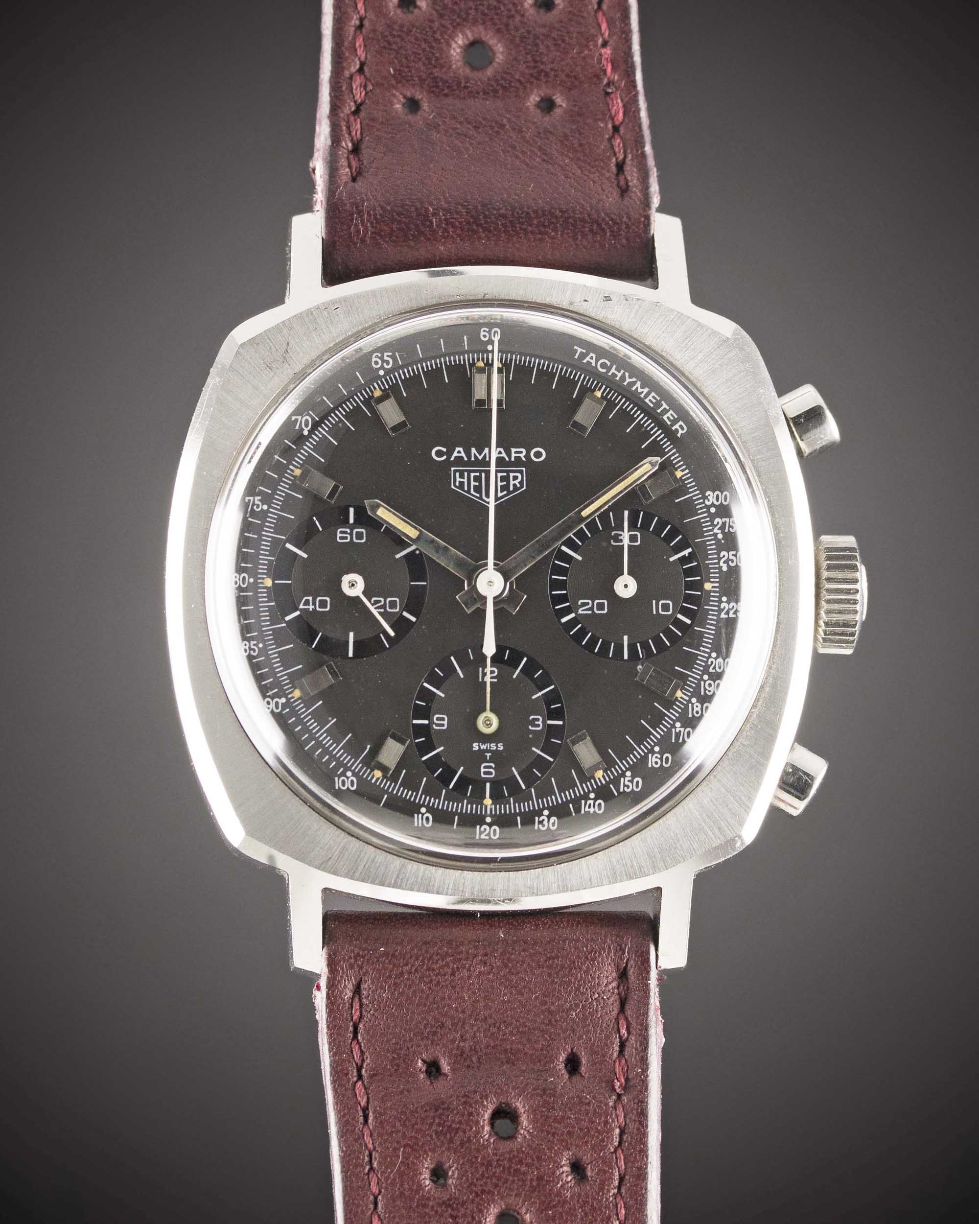 A GENTLEMAN'S STAINLESS STEEL HEUER CAMARO CHRONOGRAPH WRIST WATCH CIRCA 1960s, REF. 7220NT WITH