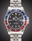 A GENTLEMAN'S STAINLESS STEEL ROLEX OYSTER PERPETUAL GMT MASTER BRACELET WATCH CIRCA 1984, REF.