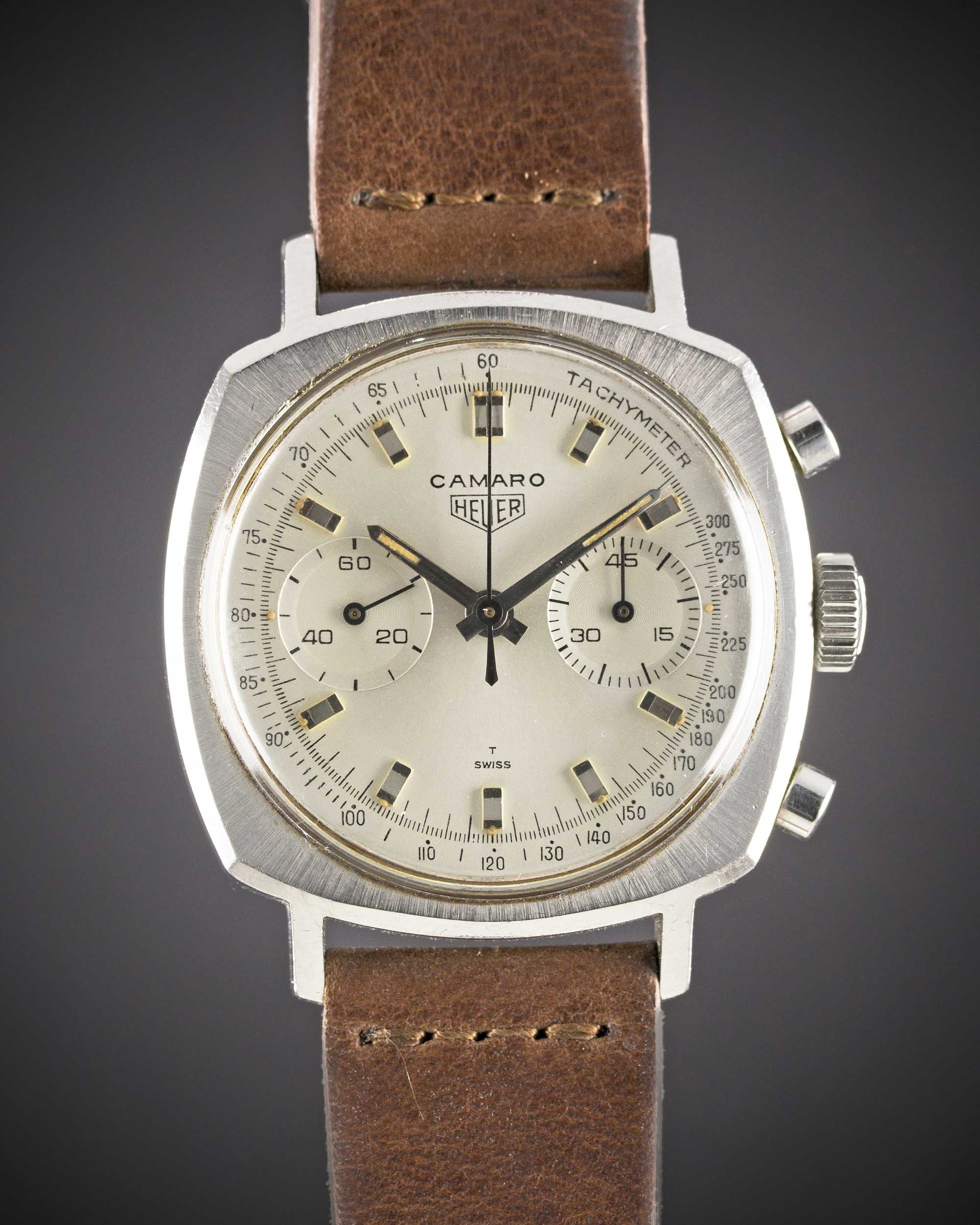 A GENTLEMAN'S STAINLESS STEEL HEUER CAMARO CHRONOGRAPH WRIST WATCH CIRCA 1970, REF. 9220T WITH