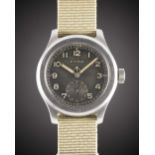 A GENTLEMAN'S STAINLESS STEEL BRITISH MILITARY CYMA W.W.W. WRIST WATCH CIRCA 1945, PART OF THE "