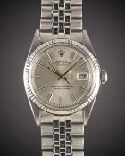 A GENTLEMAN'S STEEL & WHITE GOLD ROLEX OYSTER PERPETUAL DATEJUST BRACELET WATCH CIRCA 1975, REF.