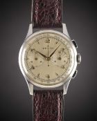 A GENTLEMAN'S STAINLESS STEEL ZENITH EXCELSIOR PARK CHRONOGRAPH WRIST WATCH CIRCA 1950s Movement: