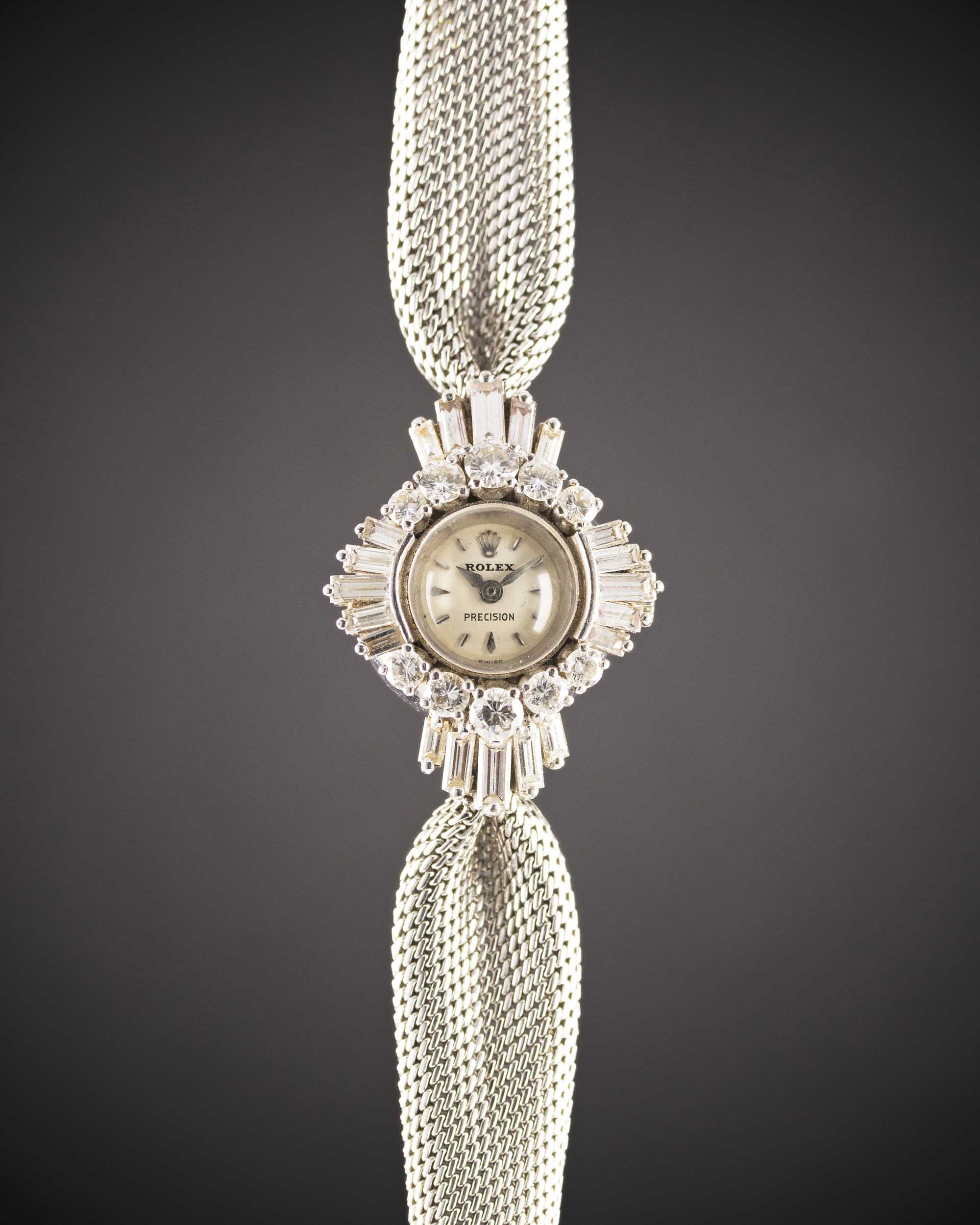 A FINE LADIES 18K SOLID WHITE GOLD & DIAMOND ROLEX PRECISION COCKTAIL BRACELET WATCH CIRCA 1960, - Image 2 of 2