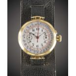 A RARE GENTLEMAN'S 18K SOLID GOLD LONGINES MONO-PUSHER CHRONOGRAPH WRIST WATCH DATED 1917, WITH