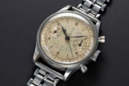 A VERY RARE GENTLEMAN'S LARGE SIZE STAINLESS STEEL OMEGA "33.3" "WATERPROOF" CHRONOGRAPH BRACELET