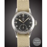 A GENTLEMAN'S STAINLESS STEEL BRITISH MILITARY OMEGA W.W.W. WRIST WATCH CIRCA 1940s, PART OF THE "