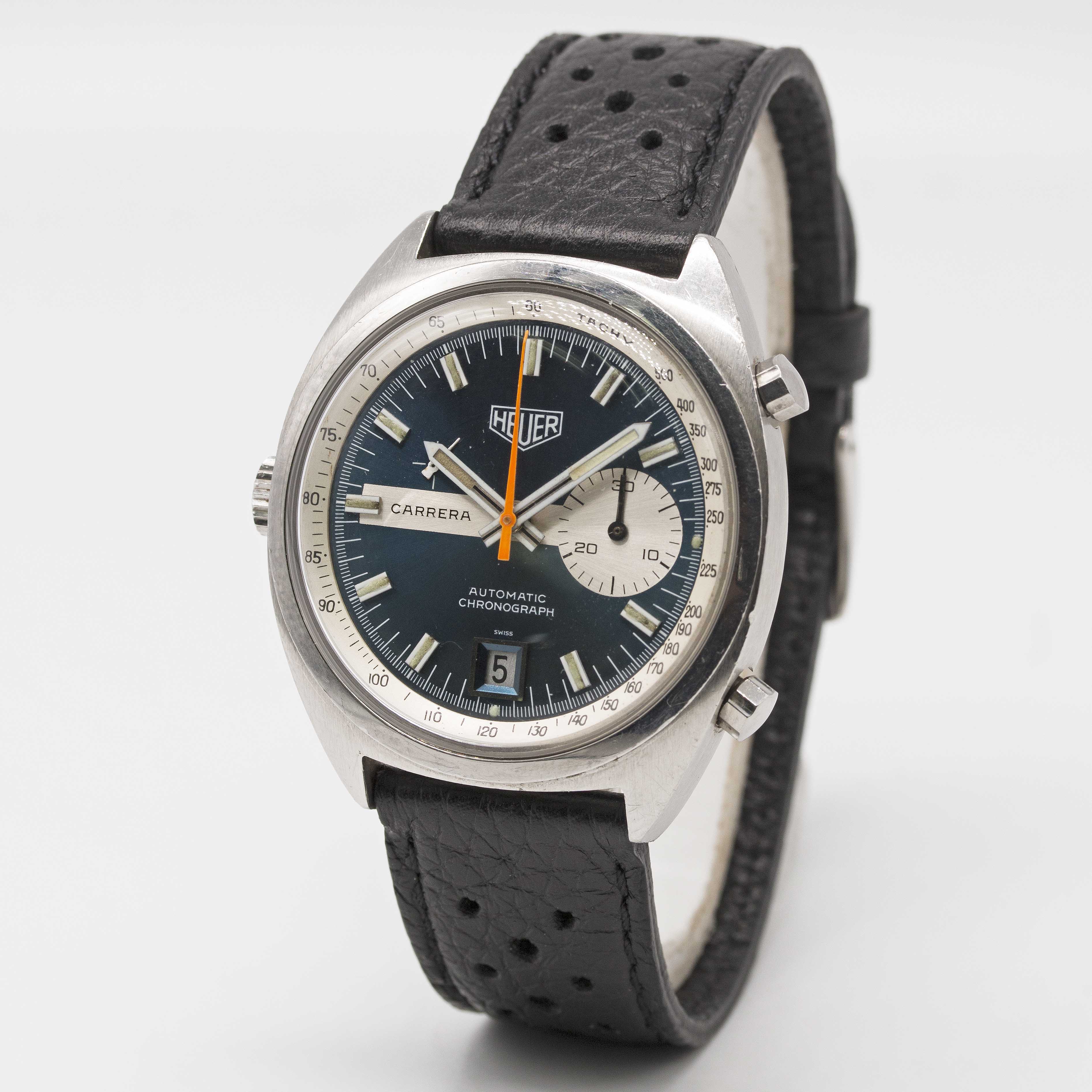 A GENTLEMAN'S STAINLESS STEEL HEUER CARRERA AUTOMATIC CHRONOGRAPH WRIST WATCH CIRCA 1972, REF. 1553 - Image 3 of 6