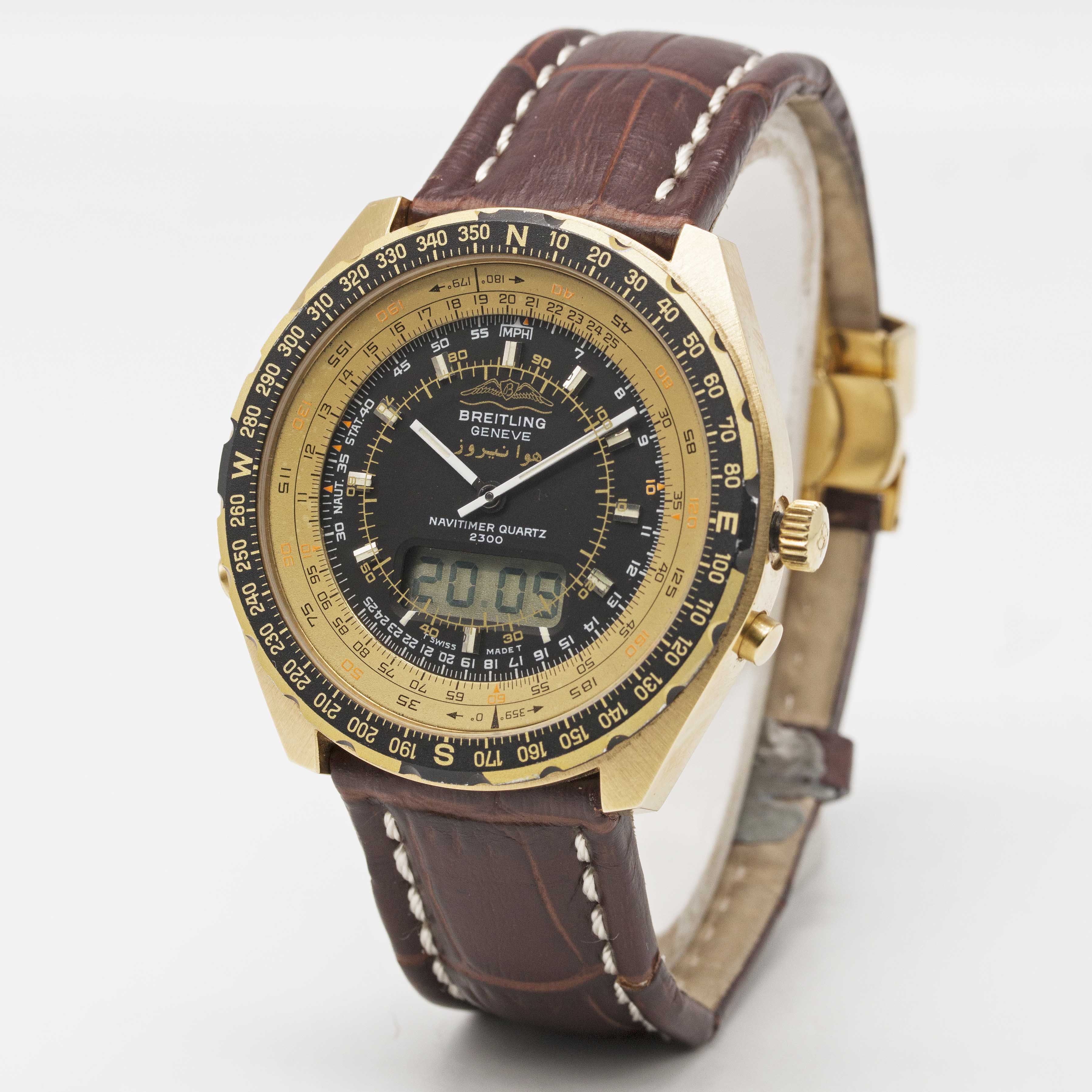 A GENTLEMAN'S GOLD PLATED MILITARY BREITLING NAVITIMER QUARTZ 2300 PILOTS WRIST WATCH CIRCA 1980s, - Image 3 of 5