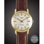 A GENTLEMAN'S 18K SOLID GOLD LONGINES FLAGSHIP AUTOMATIC WRIST WATCH CIRCA 1961, REF. 3404 WITH