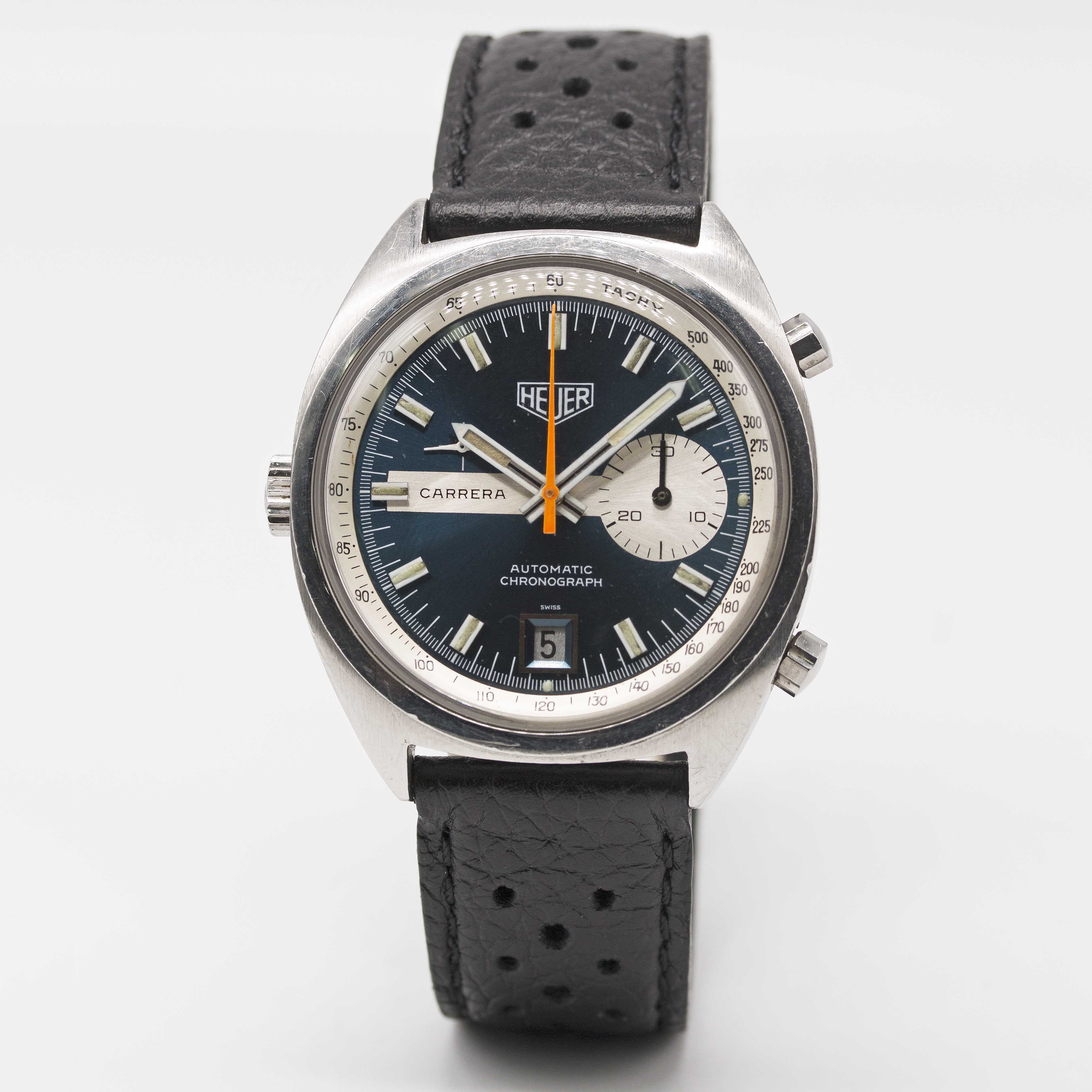 A GENTLEMAN'S STAINLESS STEEL HEUER CARRERA AUTOMATIC CHRONOGRAPH WRIST WATCH CIRCA 1972, REF. 1553 - Image 2 of 6