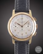 A GENTLEMAN'S LARGE SIZE GOLD PLATED BAUME & MERCIER CHRONOGRAPH WRIST WATCH CIRCA 1950s, REF.