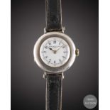 A LADIES SOLID SILVER PATEK PHILIPPE WRIST WATCH CIRCA 1918, WITH ORIGINAL PORCELAIN DIAL