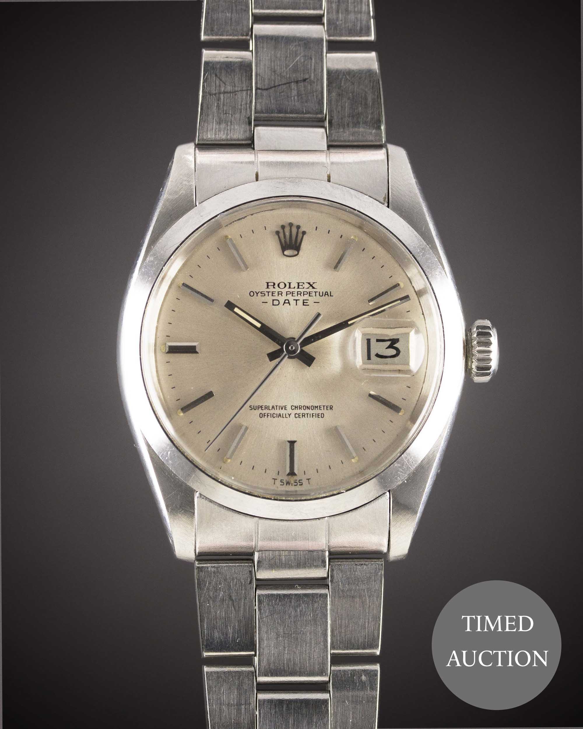 A GENTLEMAN'S STAINLESS STEEL ROLEX OYSTER PERPETUAL DATE BRACELET WATCH CIRCA 1972, REF. 1500