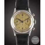 A GENTLEMAN'S LARGE SIZE STAINLESS STEEL ANGELUS HERMETIQUE CHRONOGRAPH WRIST WATCH CIRCA 1940s