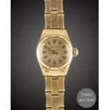 A LADIES 18K SOLID GOLD ROLEX OYSTER PERPETUAL BRACELET WATCH CIRCA 1972, REF. 6719 Movement: 28J,
