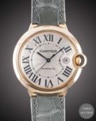 A LARGE SIZE 18K SOLID ROSE GOLD CARTIER BALLON BLEU AUTOMATIC WRIST WATCH CIRCA 2010, REF. 2999