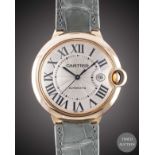 A LARGE SIZE 18K SOLID ROSE GOLD CARTIER BALLON BLEU AUTOMATIC WRIST WATCH CIRCA 2010, REF. 2999