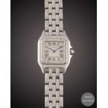 A LADIES STAINLESS STEEL CARTIER PANTHERE BRACELET WATCH CIRCA 1990s, REF. 1320 Movement: Quartz,