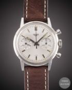 A GENTLEMAN'S STAINLESS STEEL HEUER CHRONOGRAPH WRIST WATCH CIRCA 1970, REF. 73323 WITH SILVER