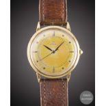 A GENTLEMAN'S 18K SOLID GOLD OMEGA AUTOMATIC WRIST WATCH CIRCA 1944 Movement: 17J, "bumper"