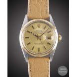 A GENTLEMAN'S STEEL & GOLD ROLEX OYSTER PERPETUAL DATEJUST WRIST WATCH CIRCA 1979, REF. 16003 WITH