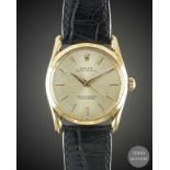 A GENTLEMAN'S 14K SOLID GOLD ROLEX OYSTER PERPETUAL "BOMBE" WRIST WATCH CIRCA 1966, REF. 1011