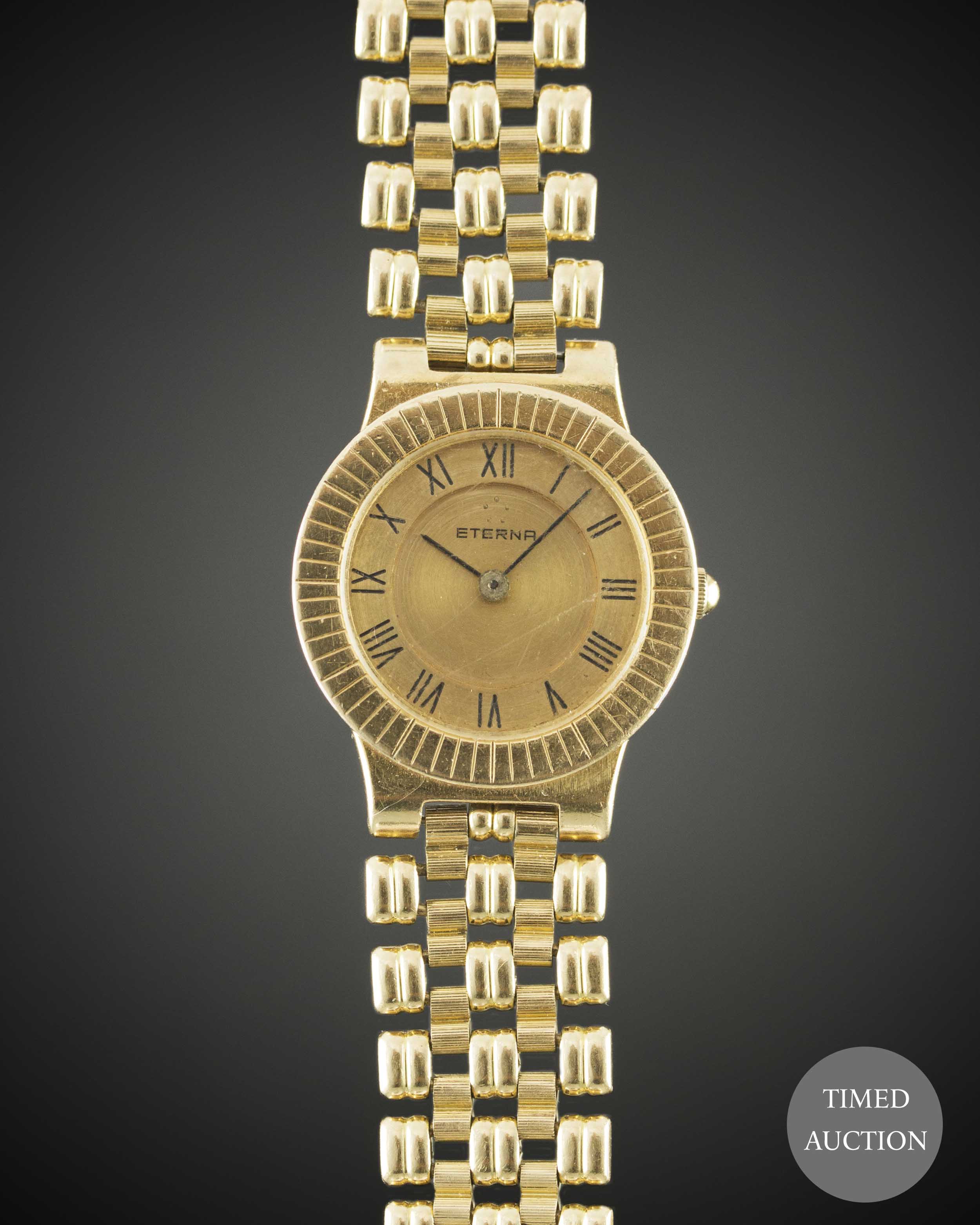 A LADIES 18K SOLID GOLD ETERNA BRACELET WATCH CIRCA 1990s Movement: Quartz, signed Eterna. Case: