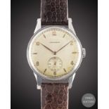 A GENTLEMAN'S LARGE SIZE STAINLESS STEEL LONGINES WRIST WATCH CIRCA 1948, REF. 23770 WITH "PINCER"