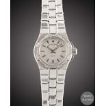 A LADIES STAINLESS STEEL & DIAMOND VACHERON CONSTANTIN OVERSEAS BRACELET WATCH CIRCA 1999, REF.