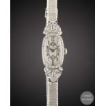 A LADIES SOLID WHITE GOLD & DIAMOND ROLEX COCKTAIL BRACELET WATCH CIRCA 1930s Movement: 15J,