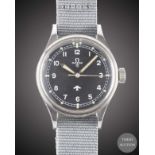 A GENTLEMAN'S STAINLESS STEEL BRITISH MILITARY OMEGA RAF PILOTS WRIST WATCH DATED 1953, REF. 2777-