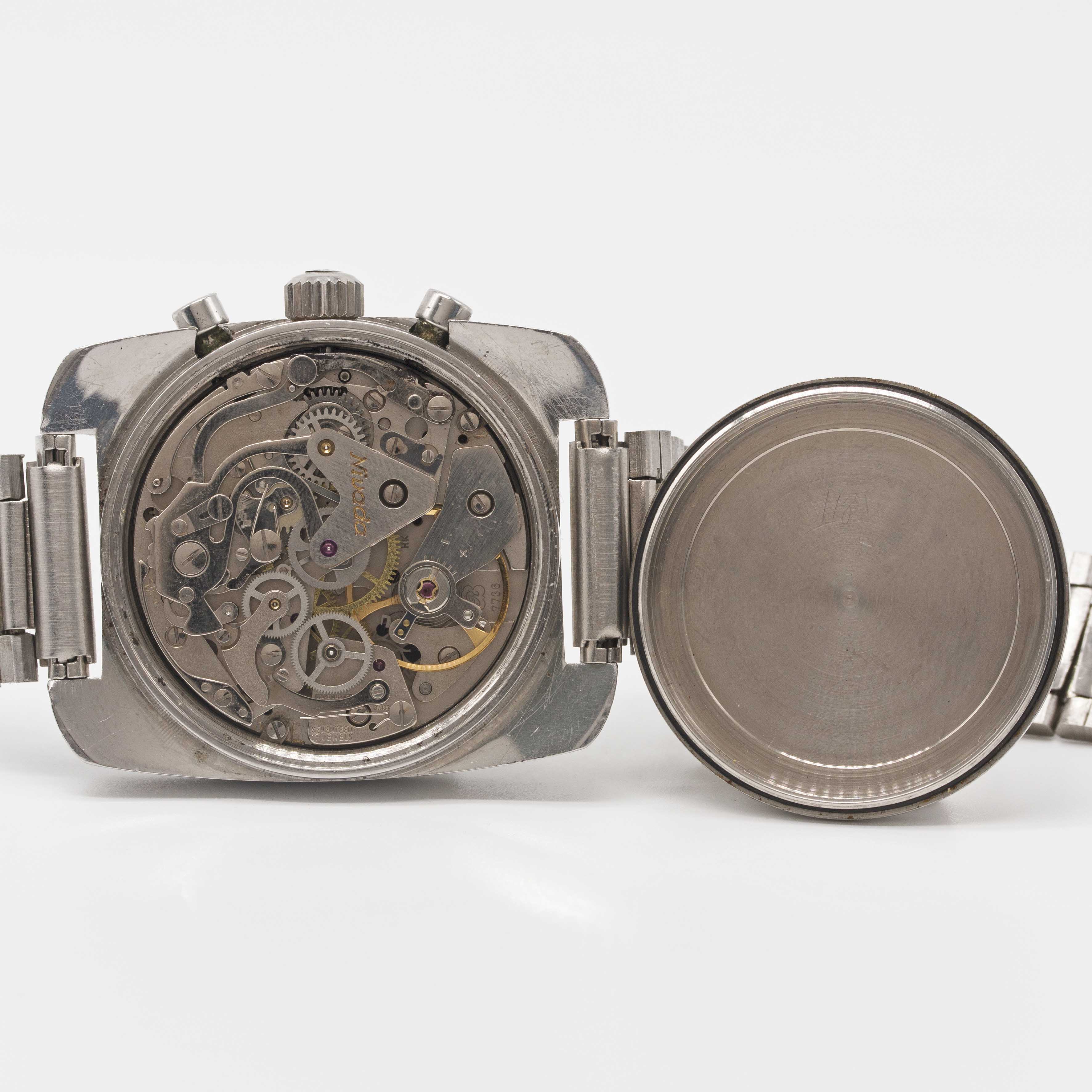 A GENTLEMAN'S STAINLESS STEEL NIVADA CHRONOGRAPH BRACELET WATCH CIRCA 1970, REF. 85014 WITH - Image 7 of 7