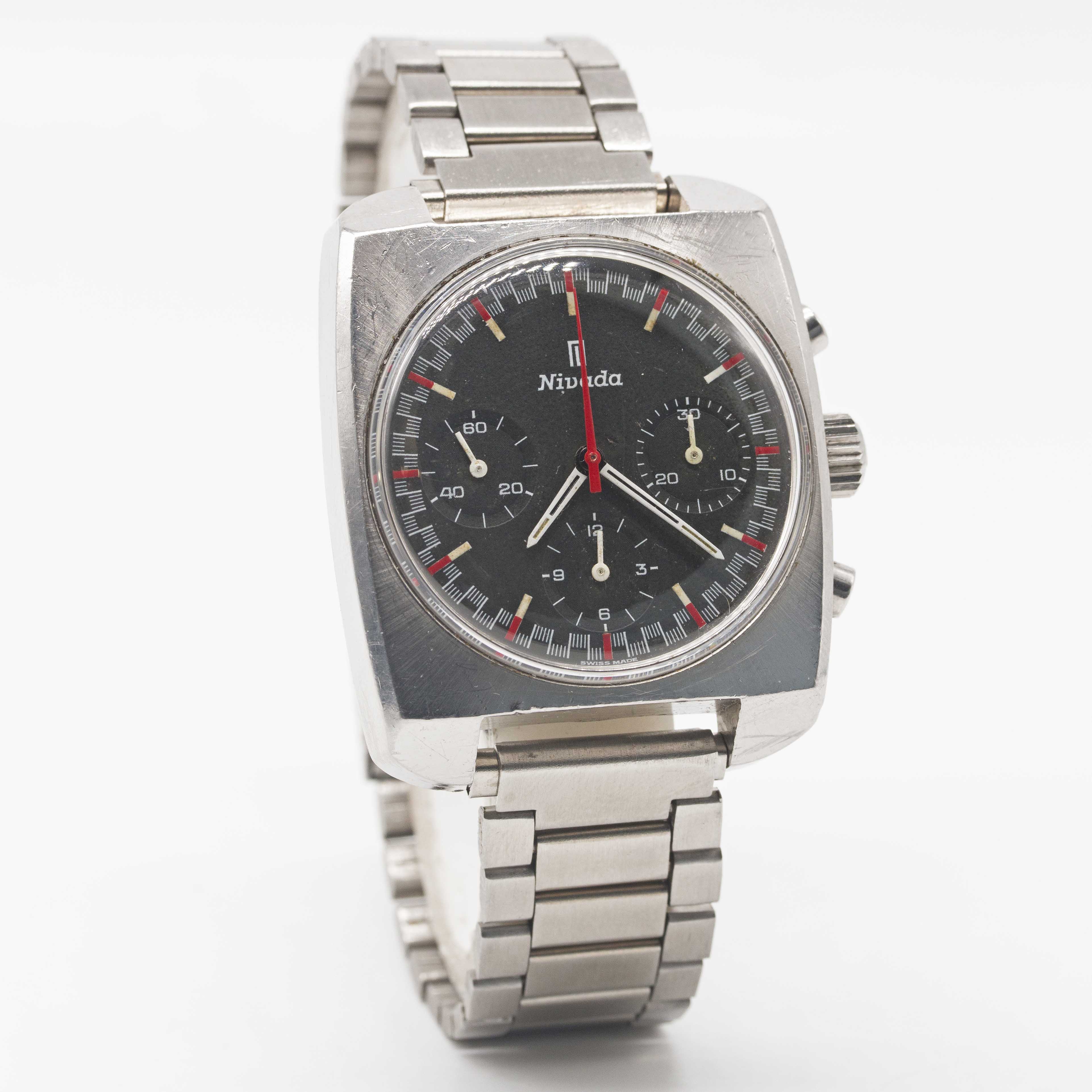 A GENTLEMAN'S STAINLESS STEEL NIVADA CHRONOGRAPH BRACELET WATCH CIRCA 1970, REF. 85014 WITH - Image 4 of 7