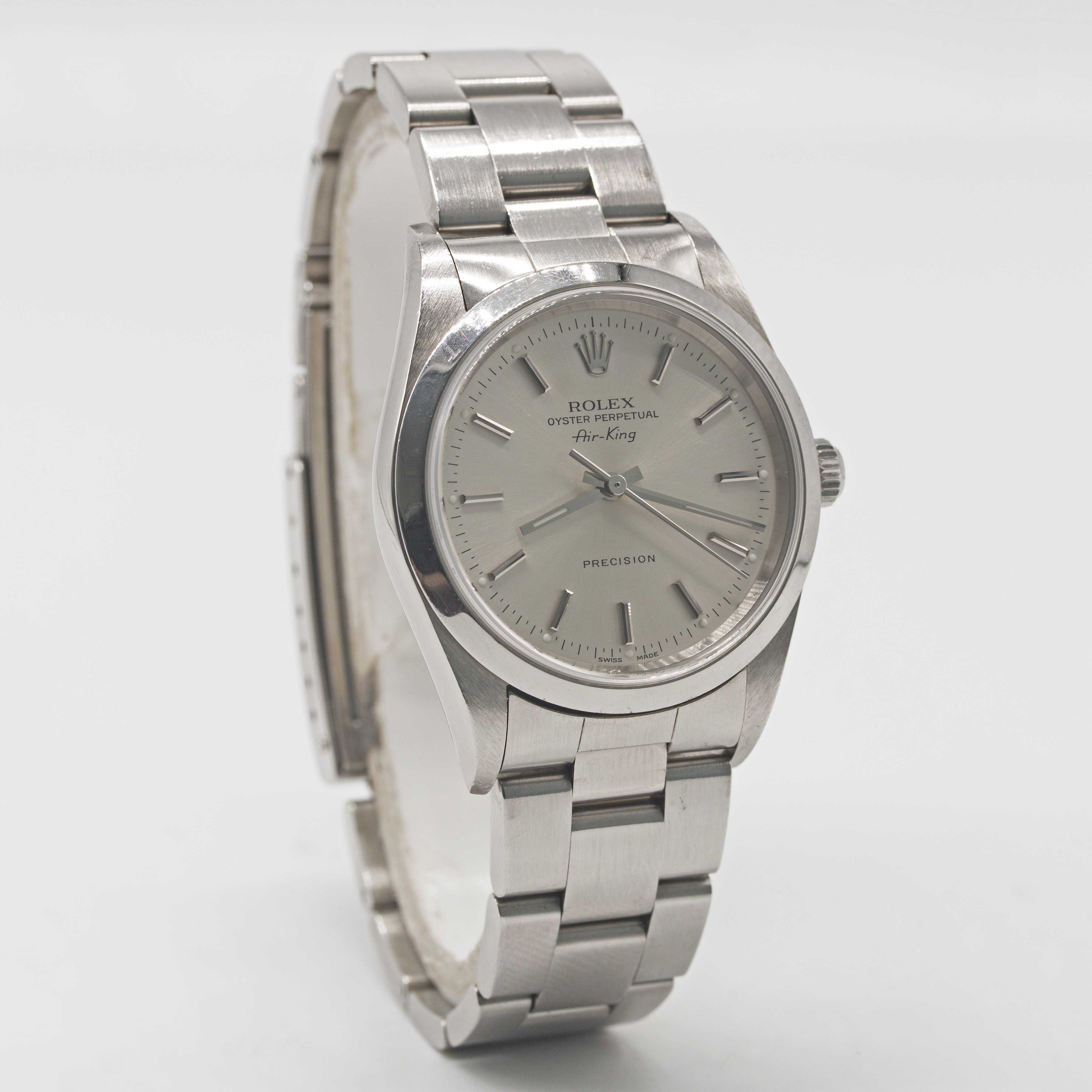 A GENTLEMAN'S STAINLESS STEEL ROLEX OYSTER PERPETUAL AIR KING PRECISION BRACELET WATCH DATED 2002, - Image 4 of 9