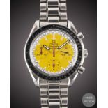 A GENTLEMAN'S STAINLESS STEEL OMEGA SPEEDMASTER "SCHUMACHER" AUTOMATIC CHRONOGRAPH BRACELET WATCH