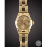 A LADIES 18K SOLID YELLOW GOLD ROLEX OYSTER PERPETUAL DATEJUST BRACELET WATCH CIRCA 1968, REF.