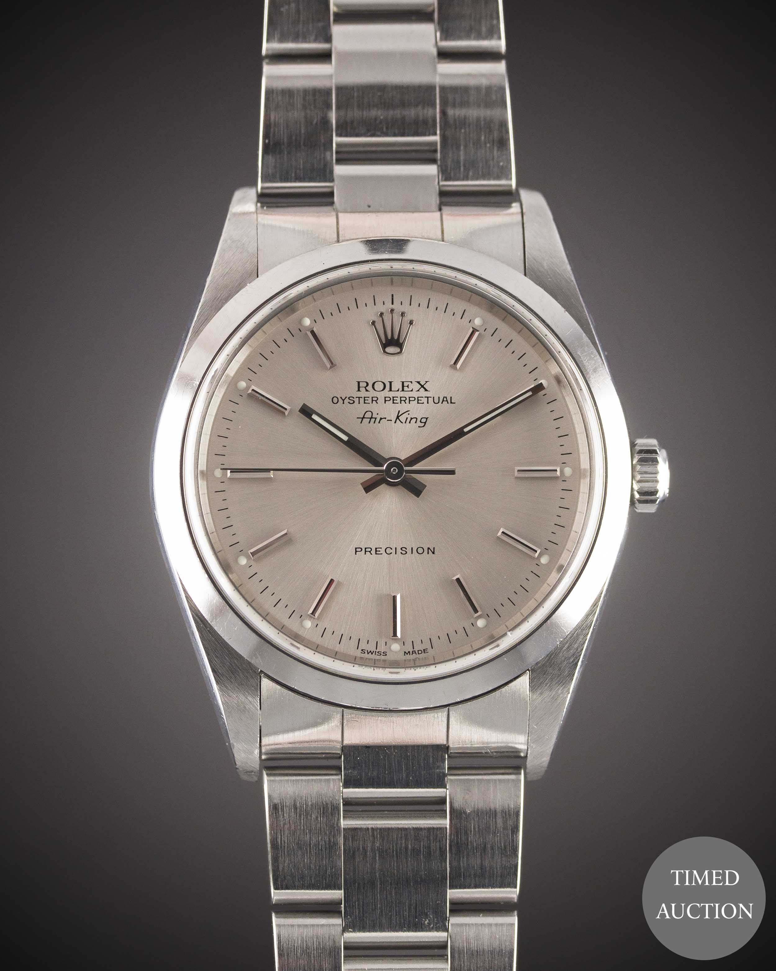 A GENTLEMAN'S STAINLESS STEEL ROLEX OYSTER PERPETUAL AIR KING PRECISION BRACELET WATCH DATED 2002,