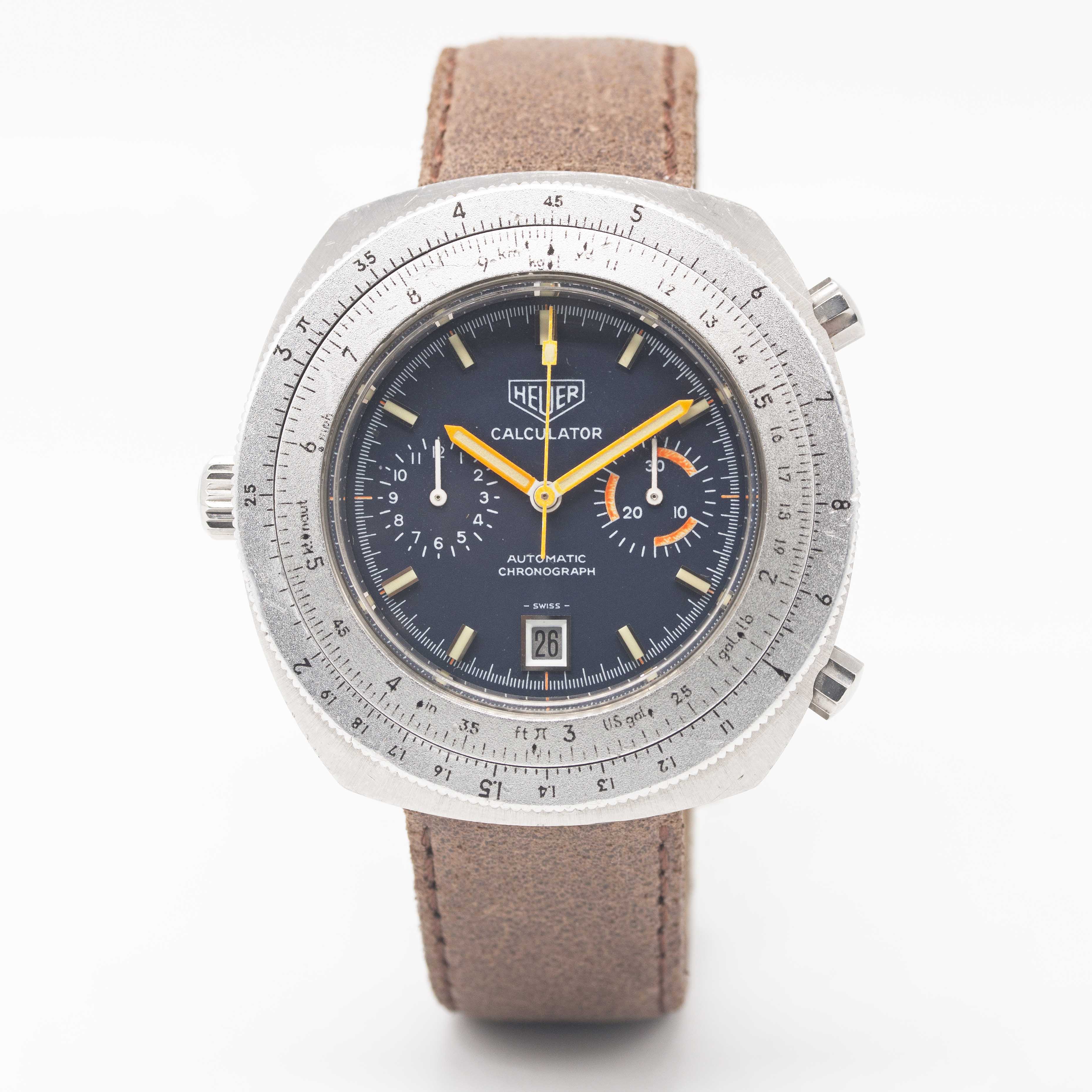 A GENTLEMAN'S STAINLESS STEEL HEUER CALCULATOR AUTOMATIC CHRONOGRAPH WRIST WATCH CIRCA 1970s, REF. - Image 2 of 6