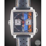 A GENTLEMAN'S STAINLESS STEEL TAG HEUER MONACO GULF AUTOMATIC CHRONOGRAPH WRIST WATCH CIRCA 2018,