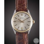 A GENTLEMAN'S STEEL & GOLD ROLEX OYSTER PERPETUAL AIR KING WRIST WATCH CIRCA 1973, REF. 5501