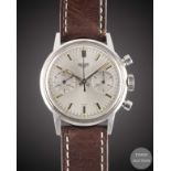 A GENTLEMAN'S STAINLESS STEEL HEUER CHRONOGRAPH WRIST WATCH CIRCA 1970, REF. 73323 WITH SILVER